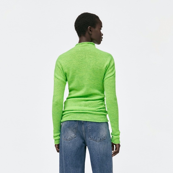 NWT Zara Neon Green Asymmetric Mock Neck Knit Sweater High Neck Top Medium - Picture 8 of 14